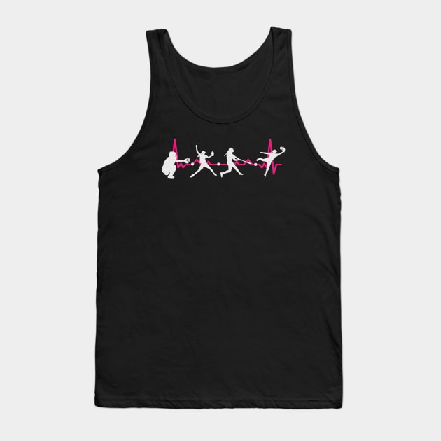 Girls Womens Softball Baseball Heartbeat Tank Top by Rosemarie Guieb Designs